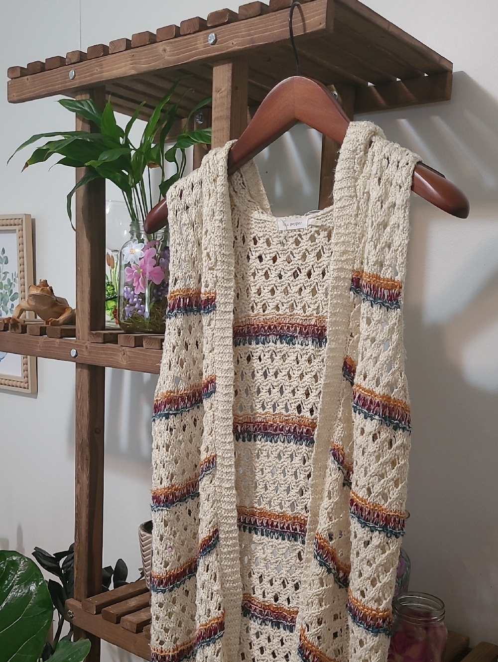 Blu Pepper Hooded Crochet Open Front Cardigan - Picture 2 of 10